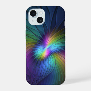 Colorful With Blue Modern Abstract Fractal Art iPhone 15 Case