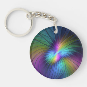 Colorful With Blue Modern Abstract Fractal Art Keychain