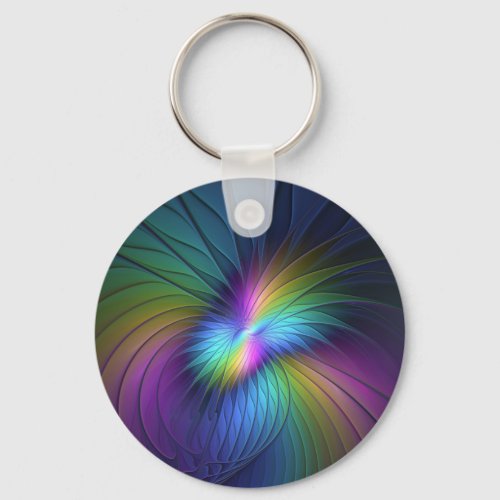 Colorful With Blue Modern Abstract Fractal Art Keychain