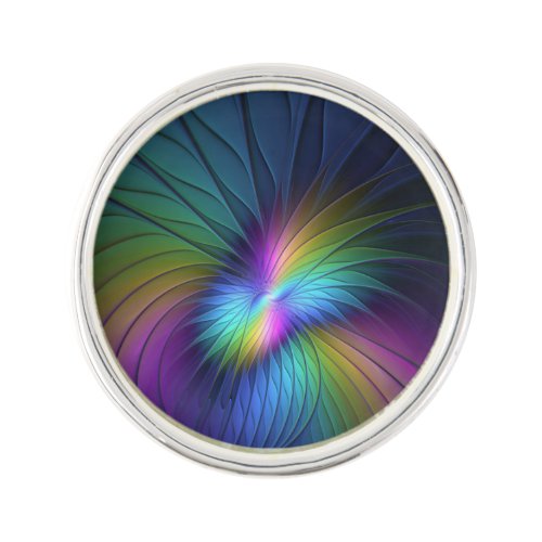 Colorful With Blue Modern Abstract Fractal Art Lapel Pin