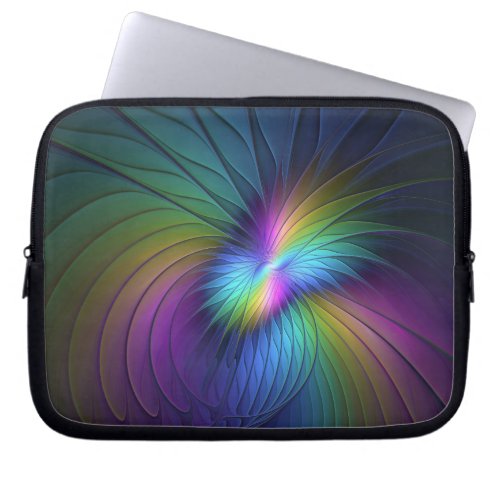 Colorful With Blue Modern Abstract Fractal Art Laptop Sleeve