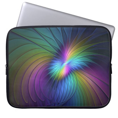 Colorful With Blue Modern Abstract Fractal Art Laptop Sleeve