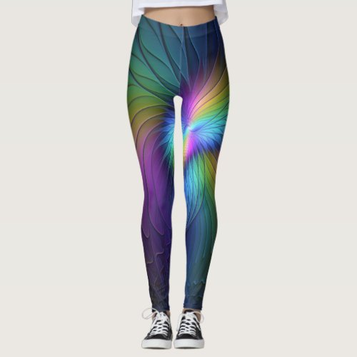 Colorful With Blue Modern Abstract Fractal Art Leggings