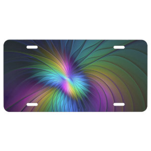 Colorful With Blue Modern Abstract Fractal Art License Plate