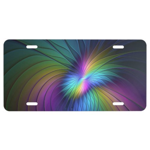 Colorful With Blue Modern Abstract Fractal Art License Plate