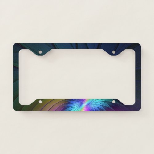 Colorful With Blue Modern Abstract Fractal Art License Plate Frame