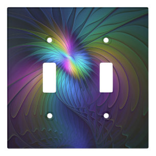 Colorful With Blue Modern Abstract Fractal Art Light Switch Cover