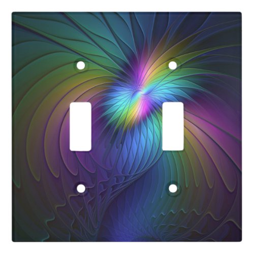 Colorful With Blue Modern Abstract Fractal Art Light Switch Cover