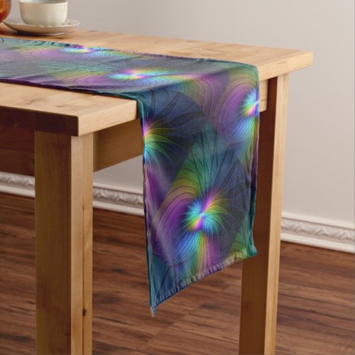 Colorful With Blue Modern Abstract Fractal Art Long Table Runner