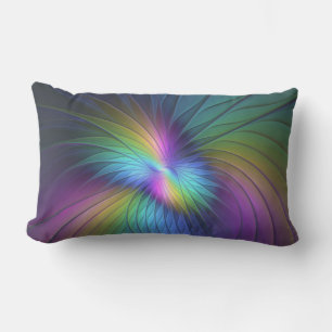Colorful With Blue Modern Abstract Fractal Art Lumbar Pillow