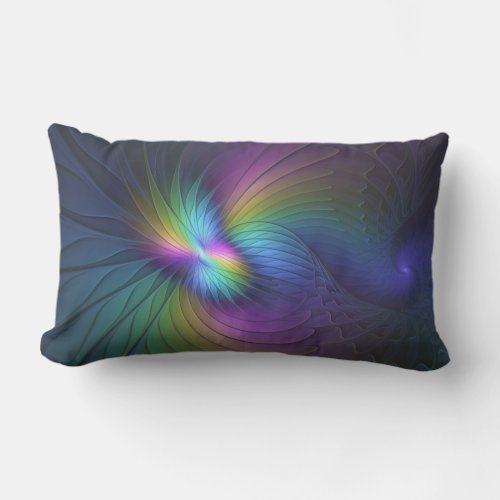 Colorful With Blue Modern Abstract Fractal Art Lumbar Pillow