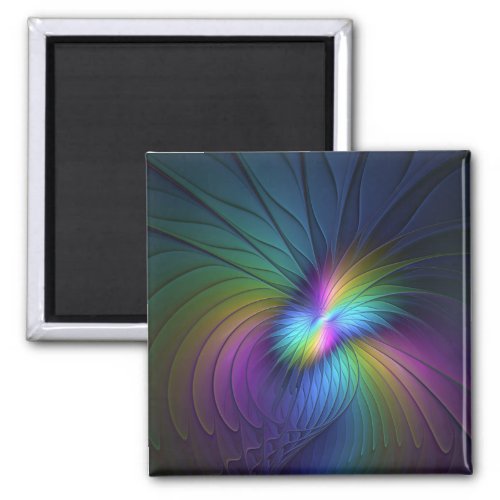 Colorful With Blue Modern Abstract Fractal Art Magnet