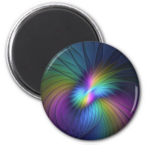 Colorful With Blue Modern Abstract Fractal Art Magnet
