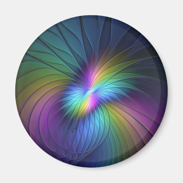 Colorful With Blue Modern Abstract Fractal Art Magnet (Front)