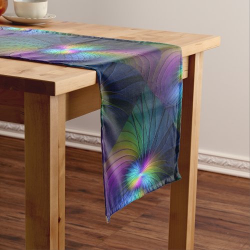 Colorful With Blue Modern Abstract Fractal Art Medium Table Runner