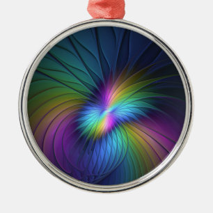 Colorful With Blue Modern Abstract Fractal Art Metal Ornament