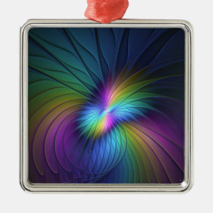 Colorful With Blue Modern Abstract Fractal Art Metal Ornament