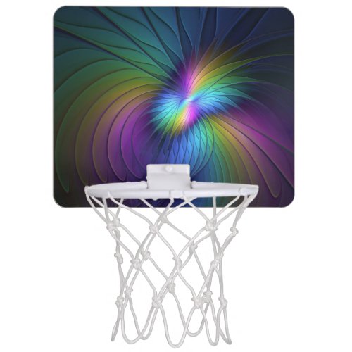 Colorful With Blue Modern Abstract Fractal Art Mini Basketball Hoop
