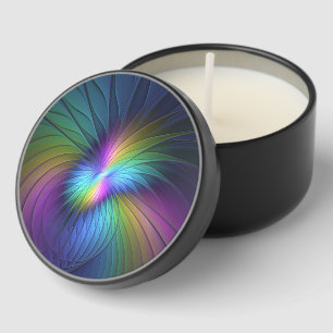 Colorful With Blue Modern Abstract Fractal Art Mini Candle Favors