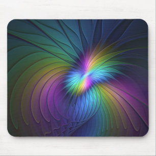 Colorful With Blue Modern Abstract Fractal Art Mouse Pad