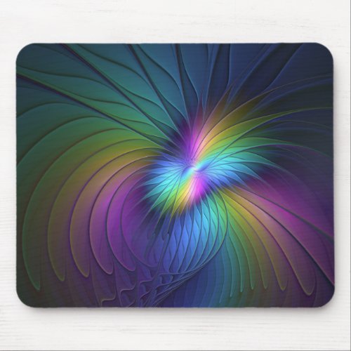 Colorful With Blue Modern Abstract Fractal Art Mouse Pad