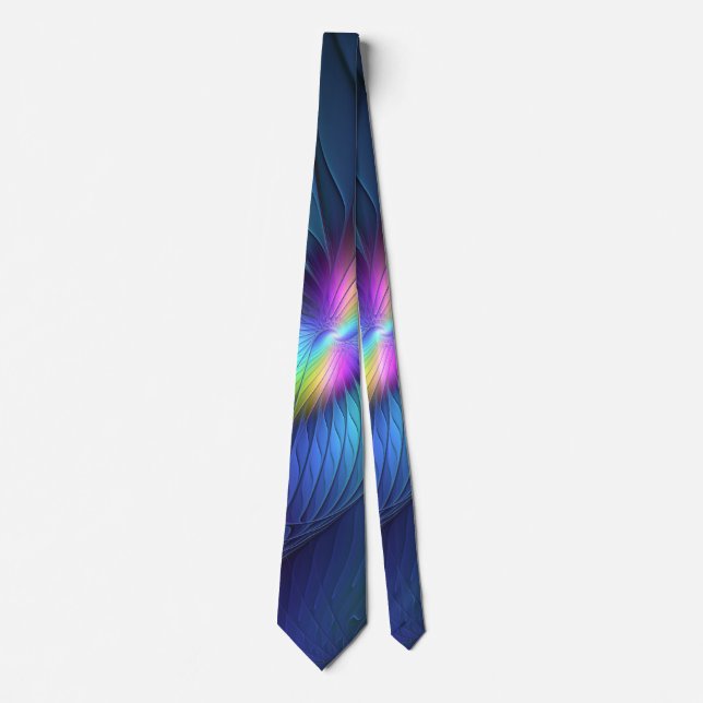 Colorful With Blue Modern Abstract Fractal Art Neck Tie (Front)