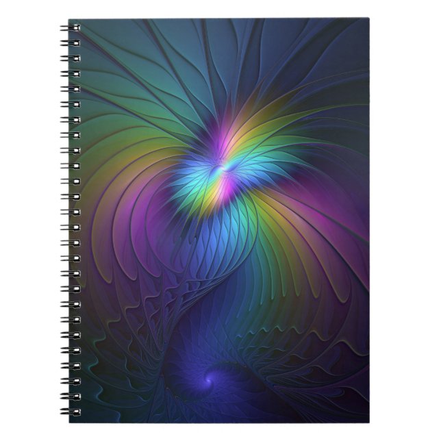 Colorful With Blue Modern Abstract Fractal Art Notebook (Front)