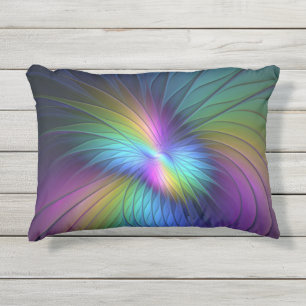 Colorful With Blue Modern Abstract Fractal Art Outdoor Pillow