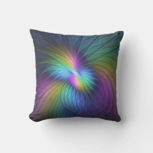 Colorful With Blue Modern Abstract Fractal Art Outdoor Pillow