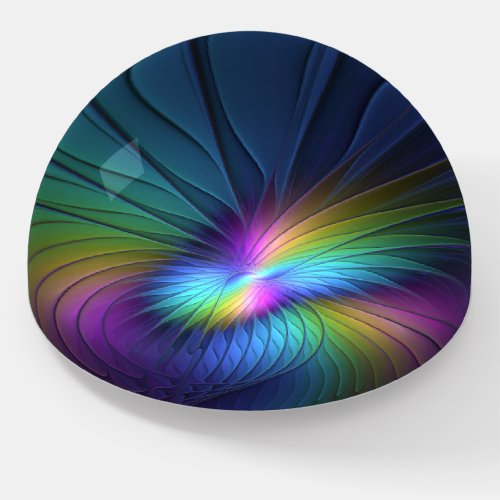 Colorful With Blue Modern Abstract Fractal Art Paperweight
