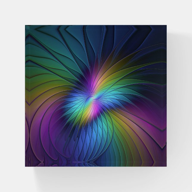 Colorful With Blue Modern Abstract Fractal Art Paperweight (Front)