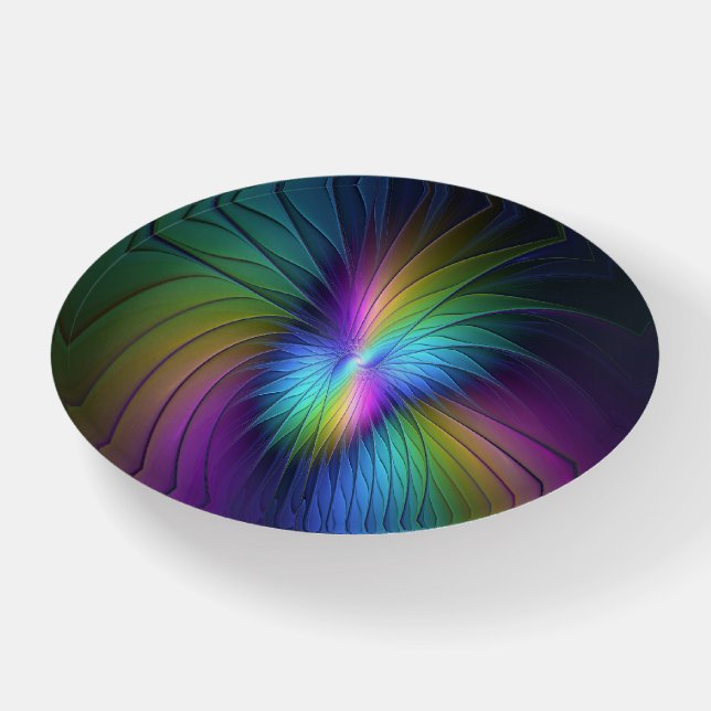 Colorful With Blue Modern Abstract Fractal Art Paperweight (Front)