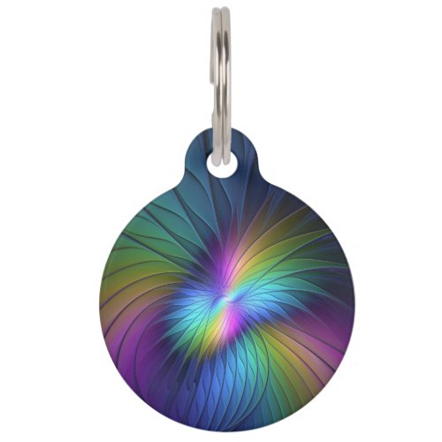 Colorful With Blue Modern Abstract Fractal Art Pet ID Tag