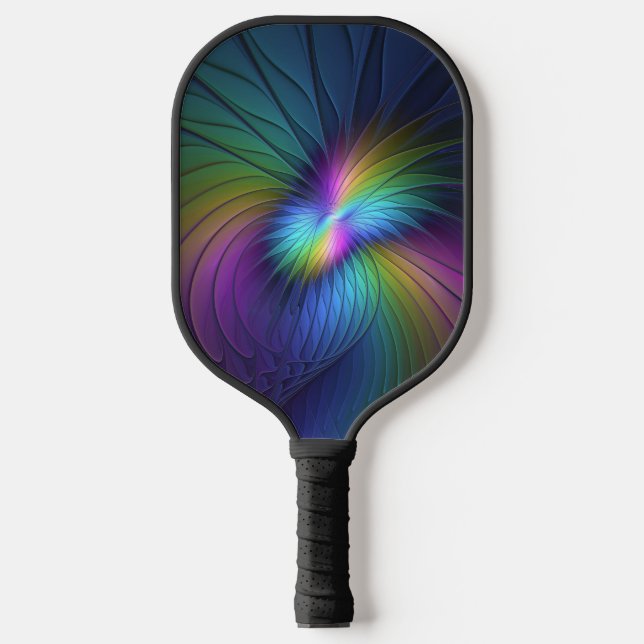 Colorful With Blue Modern Abstract Fractal Art Pickleball Paddle (Front)
