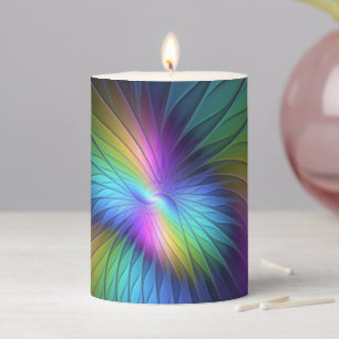 Colorful With Blue Modern Abstract Fractal Art Pillar Candle