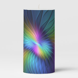Colorful With Blue Modern Abstract Fractal Art Pillar Candle