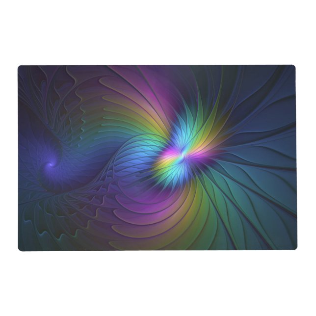 Colorful With Blue Modern Abstract Fractal Art Placemat (Front)