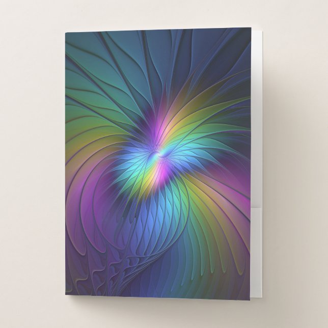 Colorful With Blue Modern Abstract Fractal Art Pocket Folder (Front)