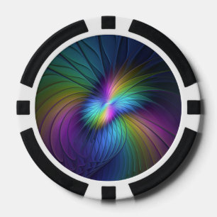 Colorful With Blue Modern Abstract Fractal Art Poker Chips