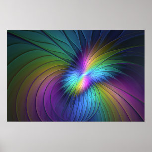 Colorful With Blue Modern Abstract Fractal Art Poster
