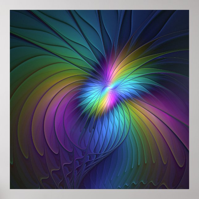 Colorful With Blue Modern Abstract Fractal Art Poster (Front)