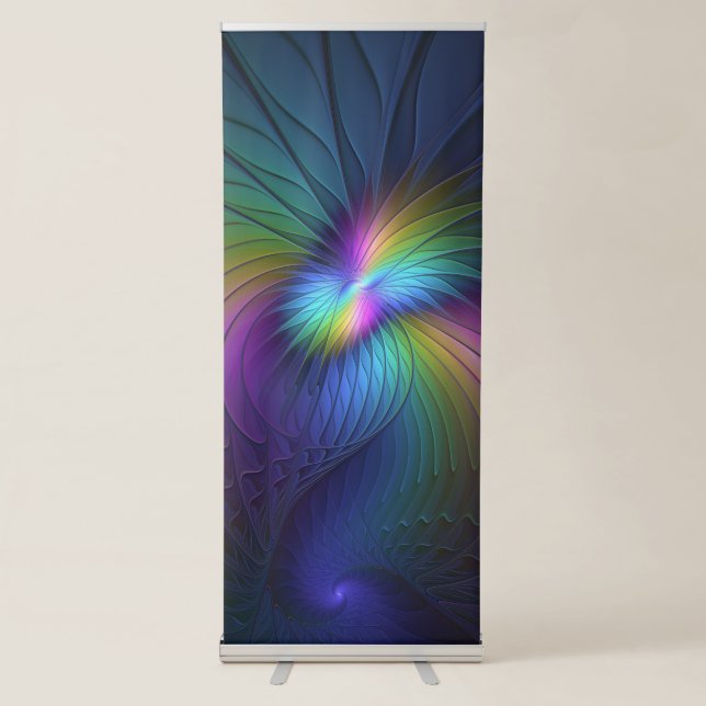 Colorful With Blue Modern Abstract Fractal Art Retractable Banner (Front)