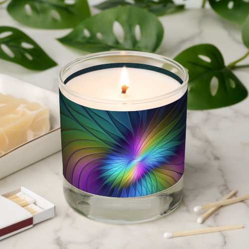 Colorful With Blue Modern Abstract Fractal Art Scented Candle