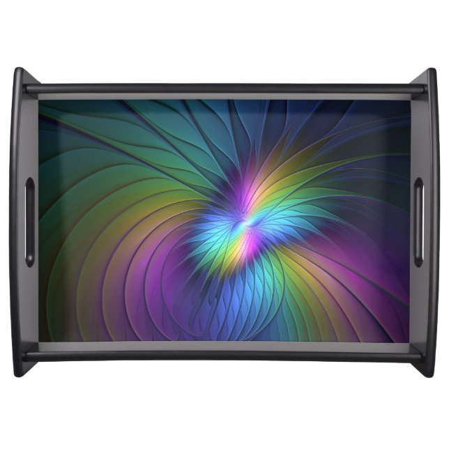 Colorful With Blue Modern Abstract Fractal Art Serving Tray (Front)