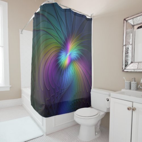 Colorful With Blue Modern Abstract Fractal Art Shower Curtain