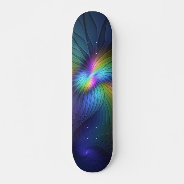 Colorful With Blue Modern Abstract Fractal Art Skateboard (Front)