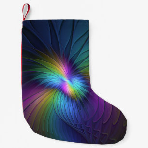 Colorful With Blue Modern Abstract Fractal Art Small Christmas Stocking