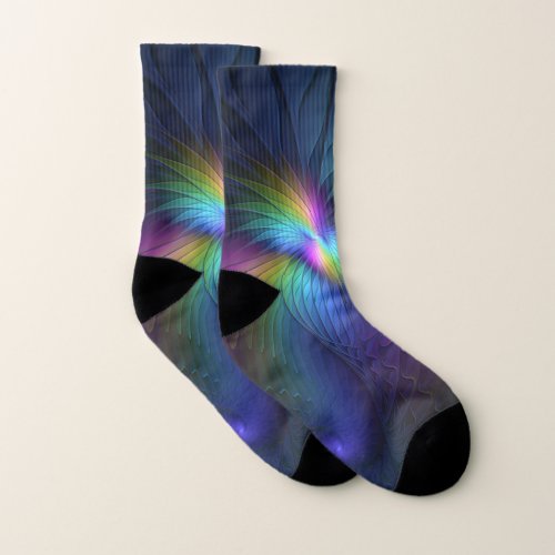 Colorful With Blue Modern Abstract Fractal Art Socks