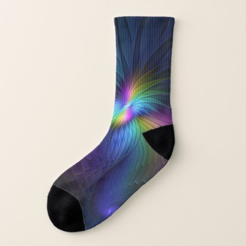 Colorful With Blue Modern Abstract Fractal Art Socks