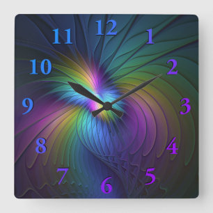 Colorful With Blue Modern Abstract Fractal Art Square Wall Clock